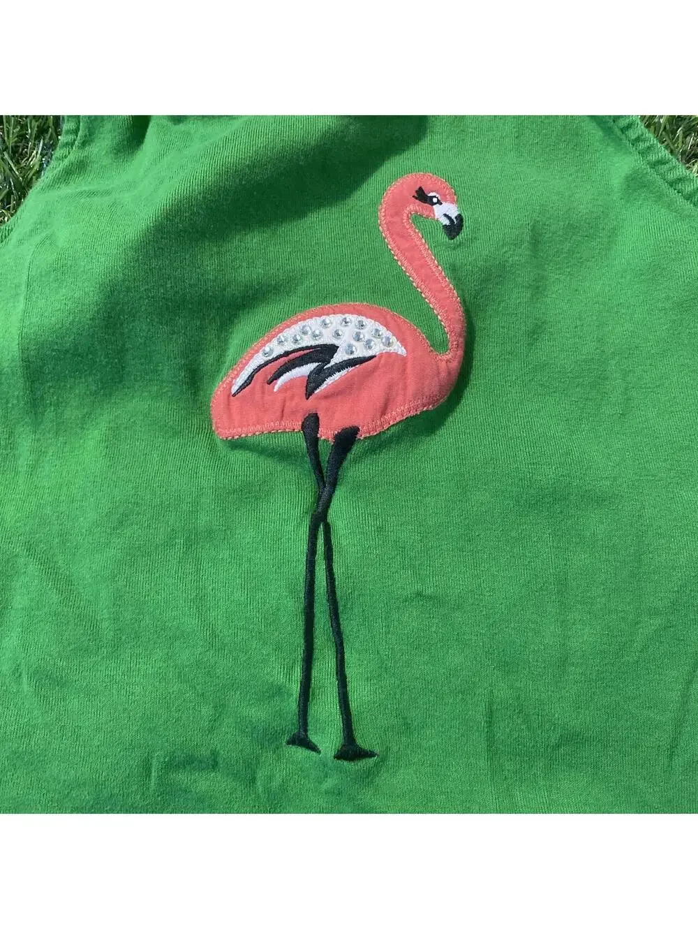 Y2K 2011 Gymboree Green halter neck top with pink flamingo design